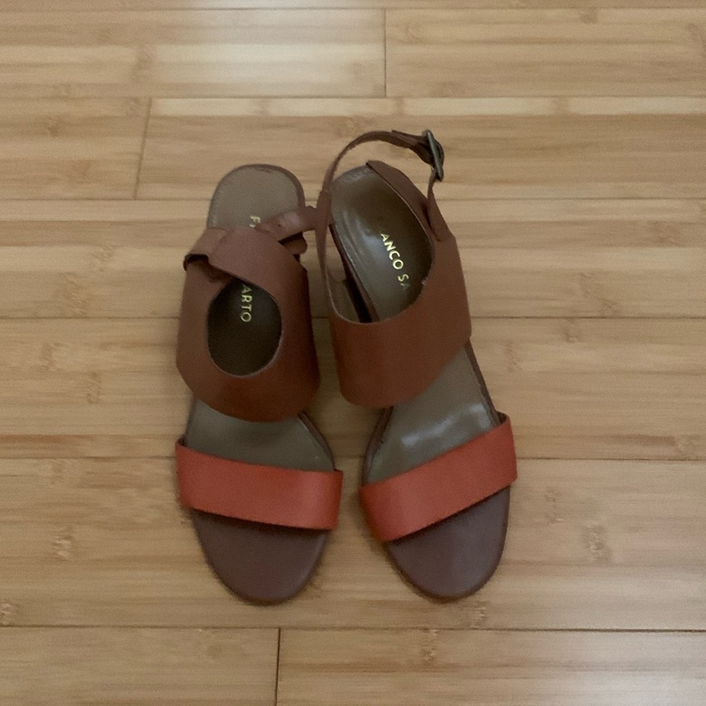 Franco Sarto Bocce Cognac Brown Leather Sandals